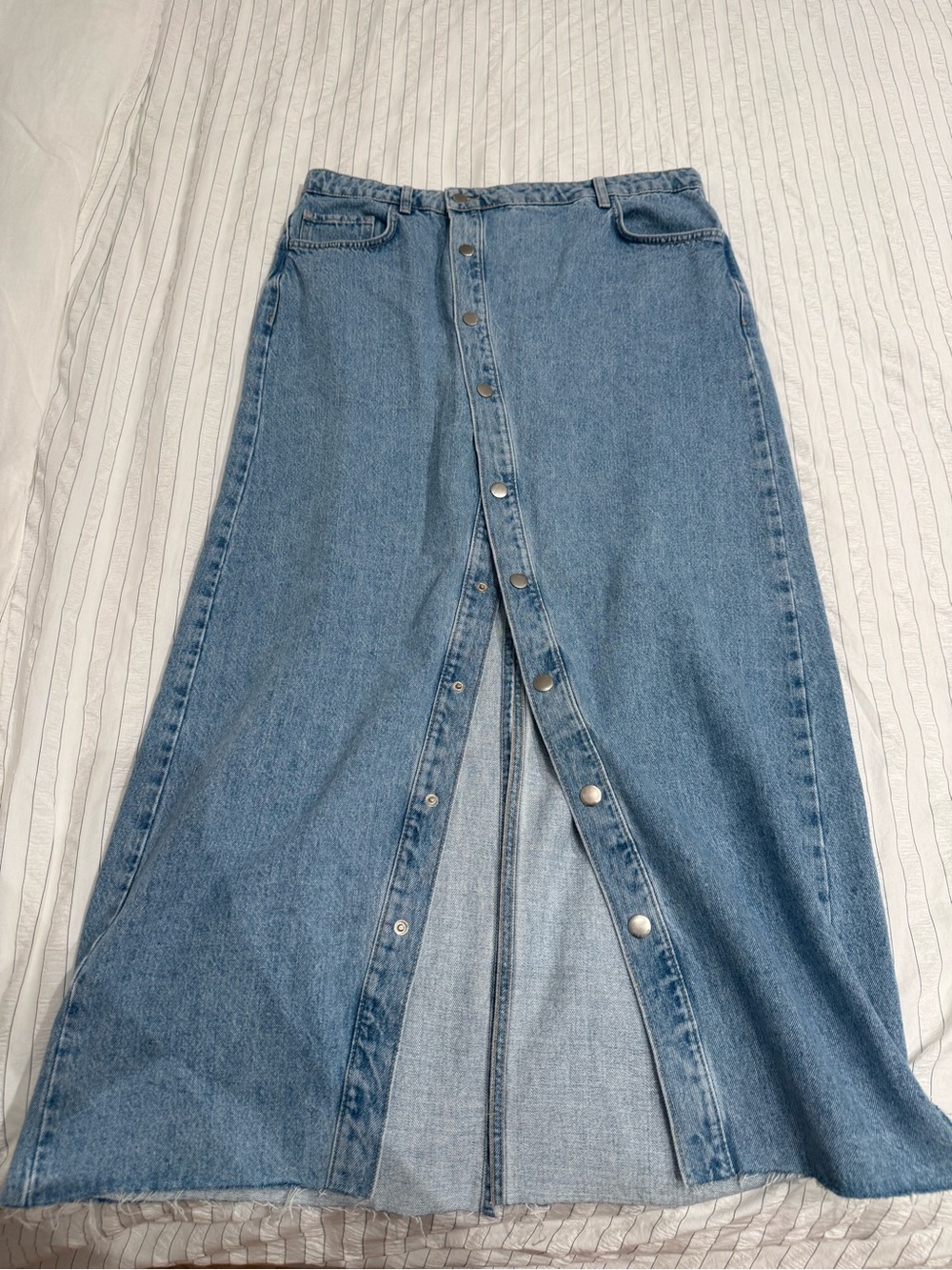 Mango Light Blue Button-Front Denim Maxi Skirt